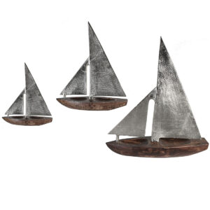 Holz Skulptur Segelboot Classic, Rumpf aus Mangoholz, Segel aus Aluminium, 27-53cm