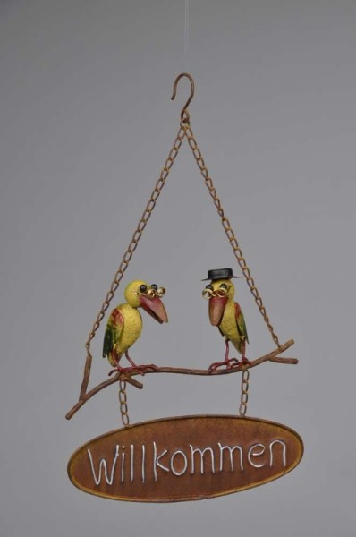 Gartenhänger "Willkommen" mit Rabe und Vogel mit Hut