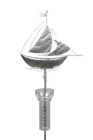 Regenmesser Schiff - Segelschiff Boot Niederschlagsmesser aus Metall, altsilber