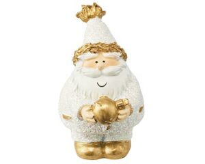 Mila Deko Figur Niko mit einer Tannenbaumkugel - Nikolaus - Santa - Weihnachtsmann in Glitteroptik - Resin