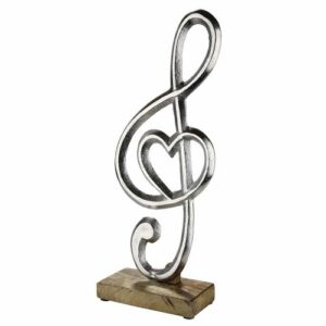 Silber Notenschlüssel auf Holz - Dekofigur Herz und Notenschlüssel 45692