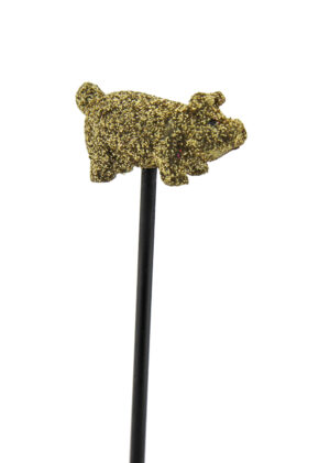 Mila xxs Figur - Fliegenpilz /+ Schwein - Figuren auf Stab für Blumensträuße, Gestecke, Blumentöpfe - Schwein Gold
