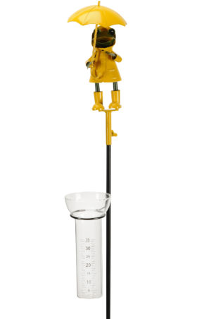Schietwetter Regenmesser Frosch im Ostfriesennerz - Gartenstecker Wetterfrosch mit Regenmantel und Regenenschirm - Niederschlagsmesser Metallfrosch Fischer Fritz