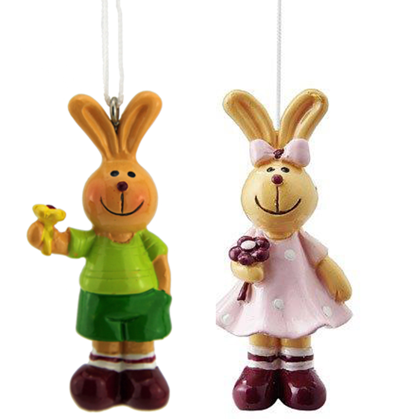 Mila mini Hasen mit Blume zum Hängen - Pärchen oder einzeln - Osterhase Figur zum Hängen- 5,5 cm