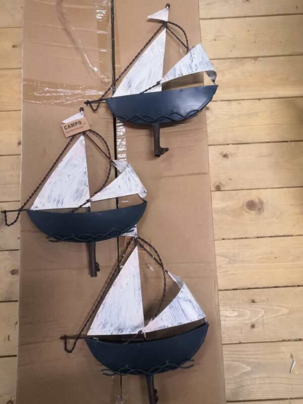 Regenmesser Schiff - Segelschiff am Stab - Gartenstecker Boot, Eisen, blau weiß – Bild 3