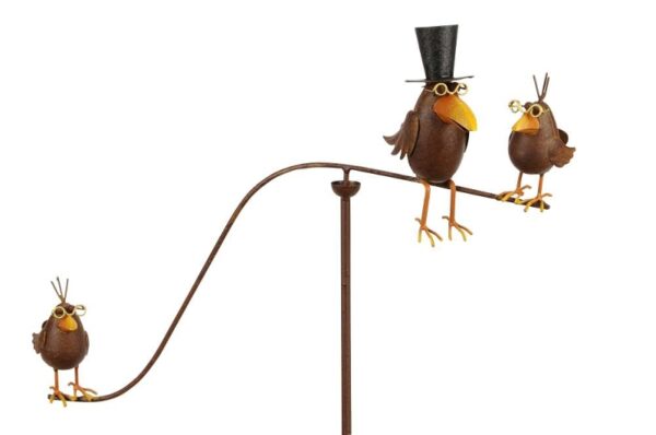 Metall Windspiel Vogel - Vogelfamilie Gartenstecker Balancer mit 3 Vögel