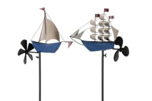 Metall Windrad Schiff - Segelschiff Windspiel Dreimaster mit Schiffschraube, Eisen, blau