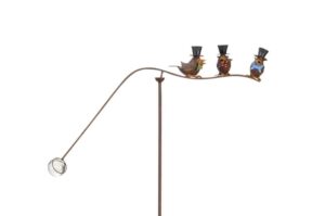 Metall Windspiel Vogel Wippe - Lustige Vogelgruppe mit Zylinder - Garten Balancer mit 3 Spatzen + Glaskugel