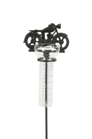 Biker Regenmesser Motorrad - Niederschlagsmesser Moped aus Gusseisen - Gartenstecker für Motorradfahrer