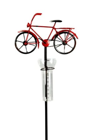 Regenmesser Fahrrad - Niederschlagsmesser Bike aus Eisen - Gartenstecker für Radfahrer