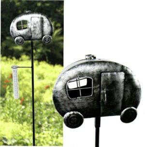 Regenmesser Camper Wohnwagen mit Teelichthalter, Metall Gartenstecker