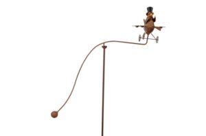 Windspiel Flugzeug mit Pilot als Rabe Gartenstecker - Metall Balancer Flieger