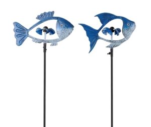 Metall Windrad Fisch, blau-weiß Fischwindspiel mit 5 Windschaufeln in Schuppenform