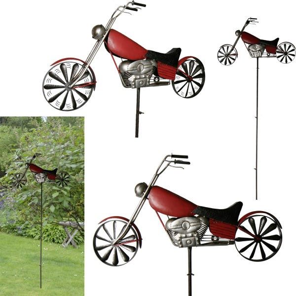 Windrad Motorrad Windspiel Chopper am Stab, Eisen, rot