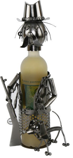 Flaschenhalter Jäger mit Hund Skulptur aus Metall