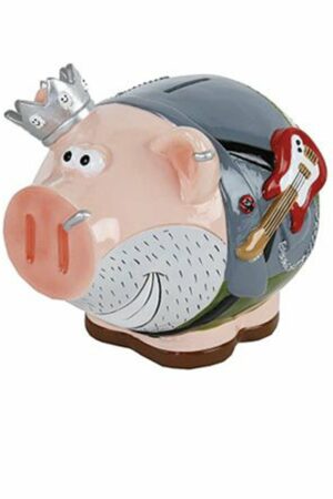 Spardose Rockstar Sparschwein King of Rock´n Roll - König Schwein mit E-Gitarre und Krone