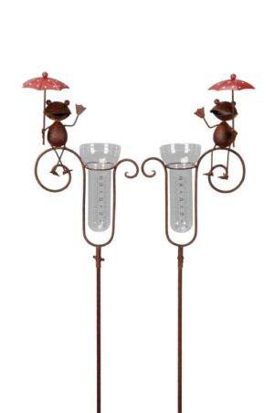 Regenmesser Frosch mit Regenschirm - Gartenstecker Wetterfrosch - Niederschlagsmesser Metallfrosch