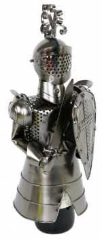 Flaschenhalter Ritter mit Schild - Weinflaschenhalter Skulptur Mittelalter, aus Metall
