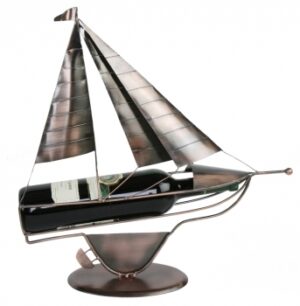 Flaschenhalter Segler Skulptur Segelschiff Weinflaschenhalter Segelboot, Metall, kupferfarben