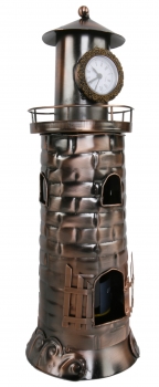 Metall Skulptur Leuchtturm Uhr Flaschenhalter - Weinflaschenhalter maritim