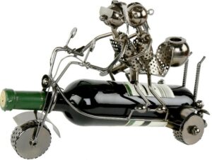 Flaschenhalter Trike Skulptur Liebespaar Trike-Fahrer mit Braut und Faß
