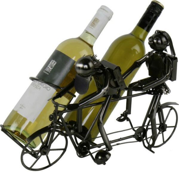 Flaschenhalter Tandem Fahrrad Skulptur - Radfahrer Weinflaschenhalter aus Metall für zwei Flaschen
