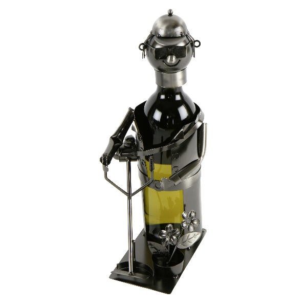 Flaschenhalter Gärtner mit Trimmer Weinflaschenhalter Skulptur