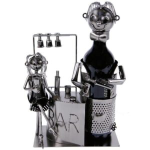 Bar Flaschenhalter Barkeeper mit Dame Weinflaschenständer "Bar" Skulptur aus Metall