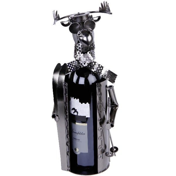 Flaschenhalter Skifahrer Elch Skulptur Weinflaschenhalter Ski-Elch aus Metall