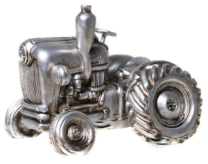Skulptur Trecker Spardose Traktor, Retro Schlepper antik silber