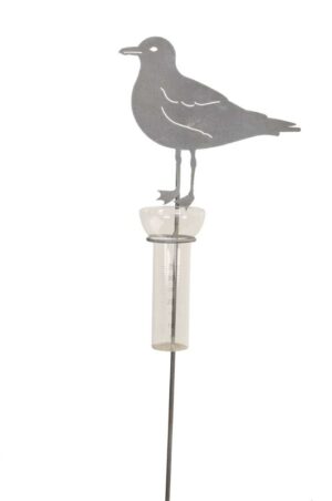 Möwe Regenmesser - Graumöwe am Stab - maritimer Niederschlagsmesser aus Metall - Seemöwe Gartenstecker, Beetstecker