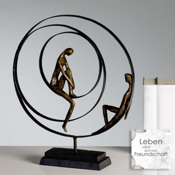 Paar Skulptur Patience - Pärchen in einer Spirale sitzend - Bronzeoptik