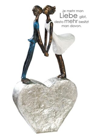 Love Skulptur Devotion - küssendes Pärchen auf dem silbernen Herz Skulptur