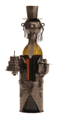 Gratulant Flaschenhalter Happy Birthday mit Geburtstagstorte - Weinflaschenhalter Skulptur Metall