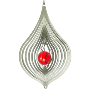 Windspiel - Tropfen 170 Edelstahl Hochglanz poliert mit Glaskugel, Kugellagerwirbel und Haken 60524