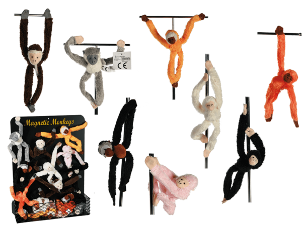 Magnettiere Affen- Plüsch Magnet Affe Schlenkertier - Softplüsch - Kühlschrankmagnet Magnetic Monkeys