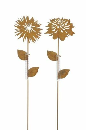 Blumen Regenmesser - Blume Niederschlagsmesser Gartenstecker - Beetstecker Blume rost am Stab