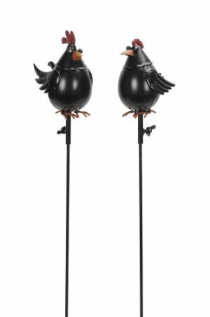 Stecker Huhn+Hahn am Stab - Hühner Gartenstecker - Blumenstecker Hahn und Henne Gartendeko Hühnerfarm