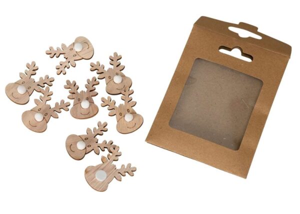 8 Stück Holz Elchkopf zum Kleben in Papiertüte - Rentier Kopf mit Klebepunkt