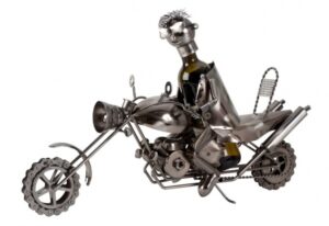 XXL Wein-Flaschenhalter Motorradfahrer Skulptur Flaschenständer Biker mit Motorrad, Metall