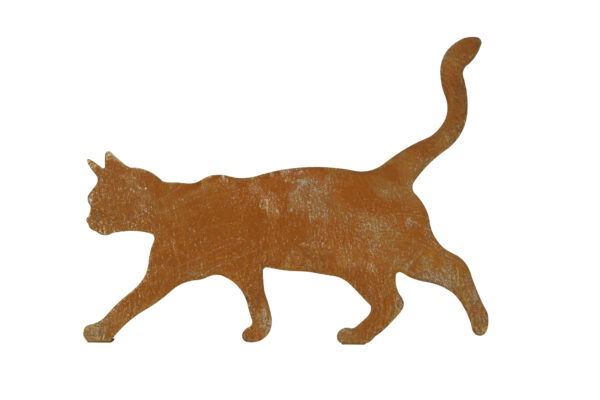 Metall Katze laufend, zum Anschrauben - Katze Fensterdeko, Zaundeko, Gartendeko in Edelrostoptik, 30cm