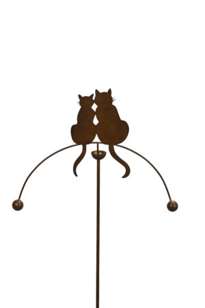 Windspiel Katzen Gartenstecker Katzenpaar - Metall Balancer Katze+Kater Pendelwindspiel
