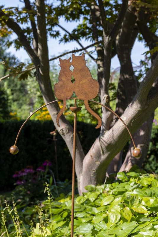 Windspiel Katzen Gartenstecker Katzenpaar - Metall Balancer Katze+Kater Pendelwindspiel