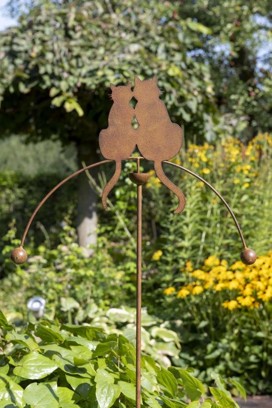 Windspiel Katzen Gartenstecker Katzenpaar - Metall Balancer Katze+Kater Pendelwindspiel