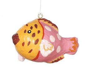 Mila Pappmaché Fisch - mini Fische zum Aufhängen - glitzer Fischdeko - gelb/rosa