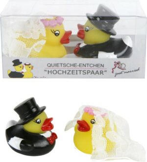 Ente Hochzeitspaar Quitsche Entchen Brautpaar in Geschenkbox (2er Set)