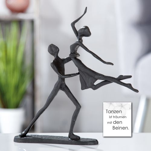 Tanz Skulptur Mini Design Dekofigur Tanzpaar aus Eisen - brüniert - "Tanzen ist träumen mit den Beinen"