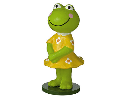 Mila Pappmaché Frosch Figur - Froschdame im gelben Kleid stehend