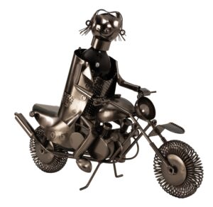 XXL Wein-Flaschenhalter Motorradfahrer Skulptur -Flaschenständer Biker mit Motorrad aus Metall