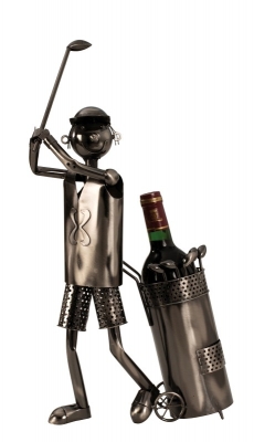 Wein-Flaschenhalter Golfspieler Skulptur - Flaschenständer Golfer mit Golftrolley